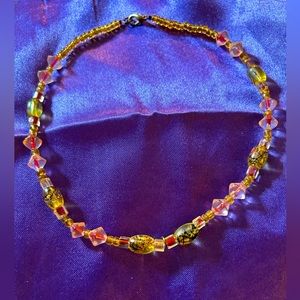 VTG Glass and Plastic Beaded Choker, Gorgeous colors, shiny.